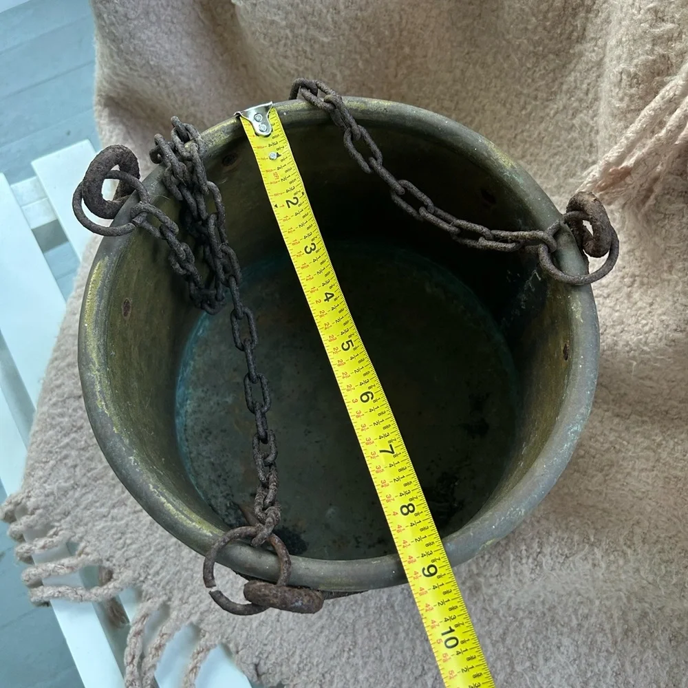 Antique Brass 11” Jam Cauldron Pot Kettle Planter Farmhouse Cast Iron Handle